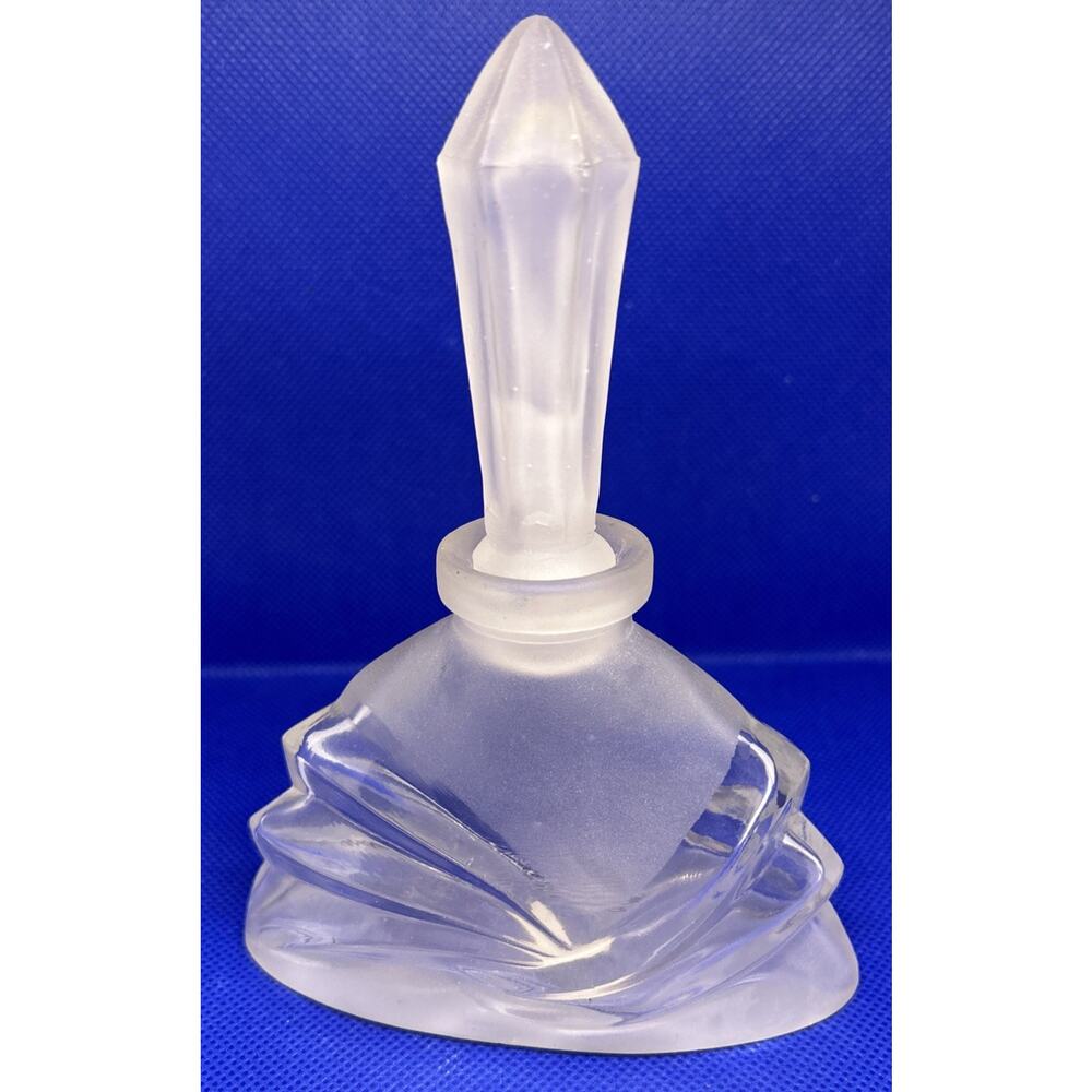 Vintage Art Deco Style I.W. RICE & CO Clear Frosted Glass Fanned Perfume Bottle
